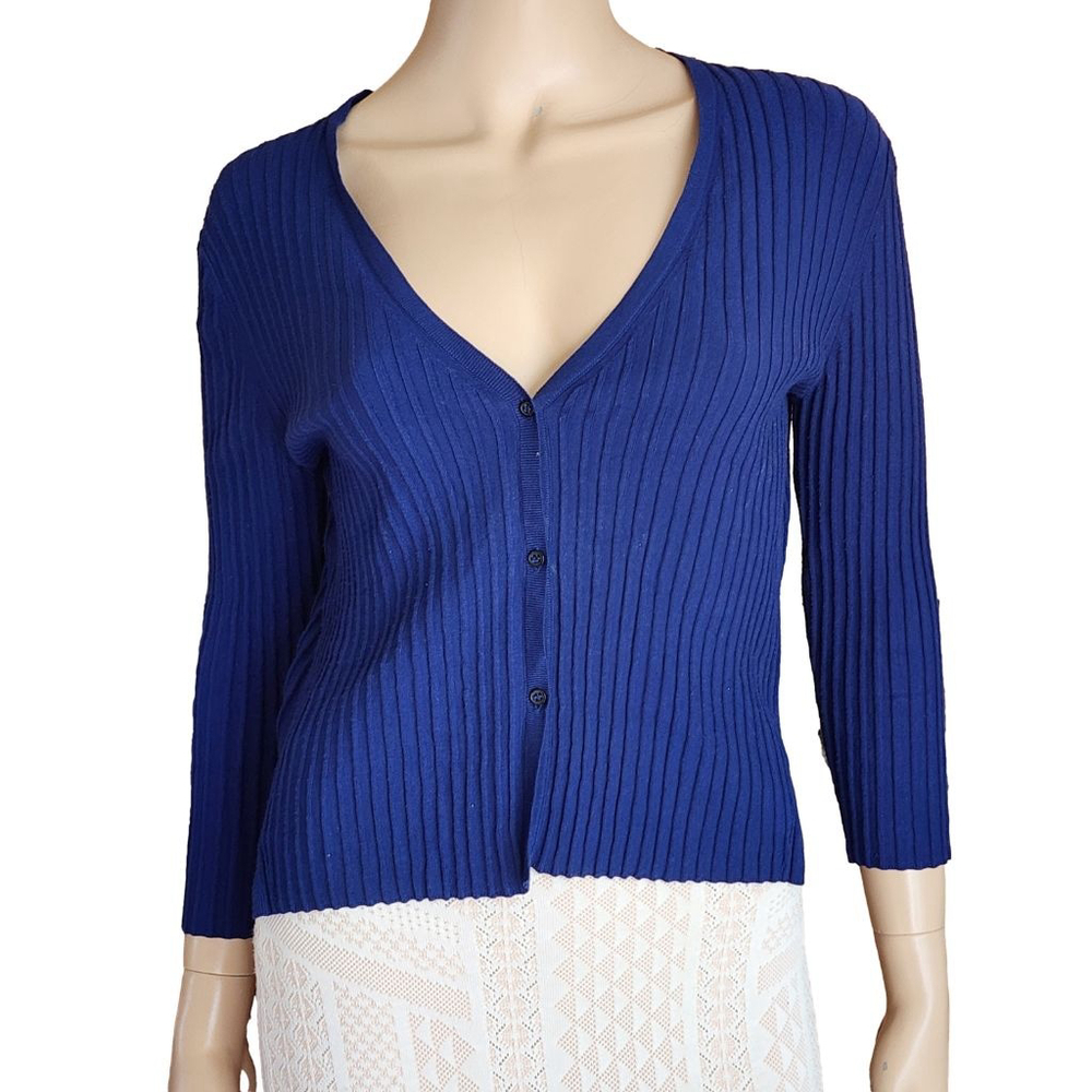 DOROTHEE SCHUMACHER Blue Ribbed Button Up Cardigan‎ Size 4